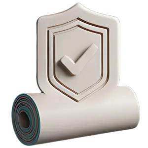 3D clay-style icon of a shield with a checkmark on top of a window tint film roll, representing premium quality and best tint material.