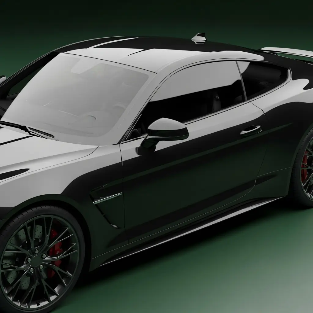 Black sports car with sleek factory-style window tinting, highlighting privacy, UV protection, and a premium stylish finish in Calgary.